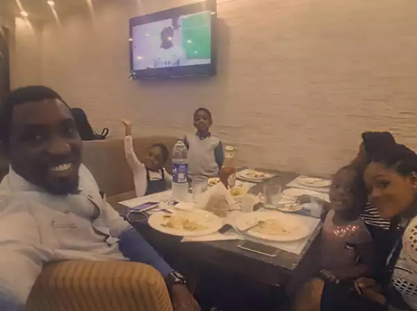 Singer Timi Dakolo enjoys lunch with his wife and kids